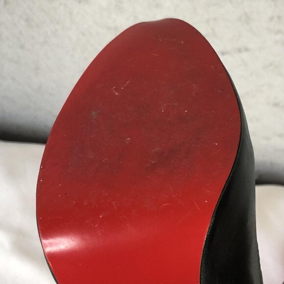 Christian Louboutin Shoes Womens Size 35 Black Peep Toe Pumps Red Sole Italy - Picture 7 of 16